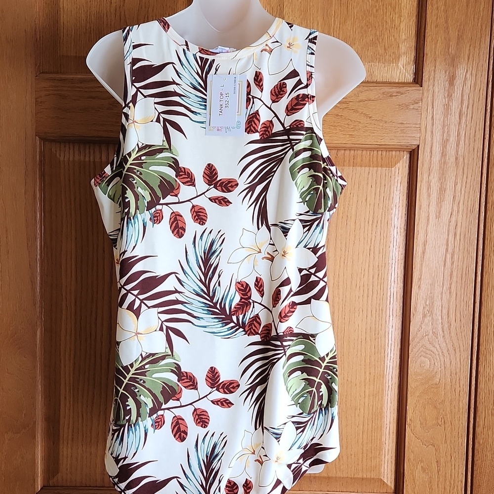 LuLaRoe Tropical Print Tank Top - Cream and Brown - Picture 3 of 11